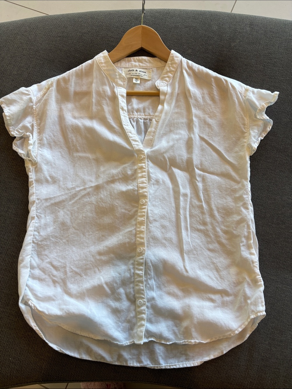 Anthropologie cloth & stone Breezy White Button-Front Short Sleeve Blouse XS